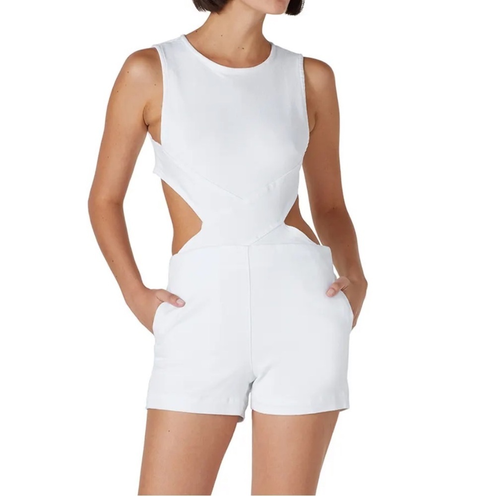 3x1 Aspro Crossbody Cutout Denim Short Romper White Sz Small